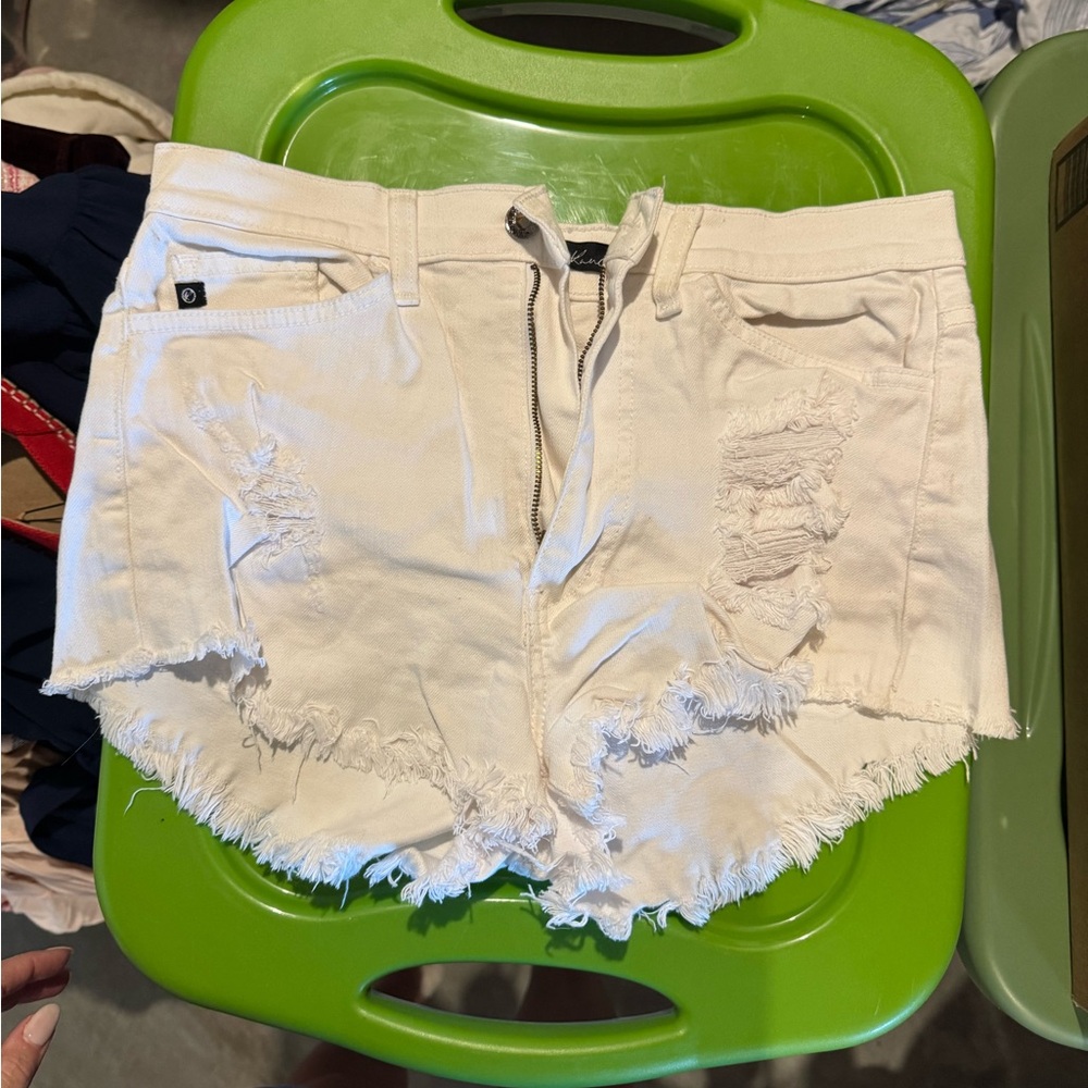 KanCan Cream Distressed Jean Shorts